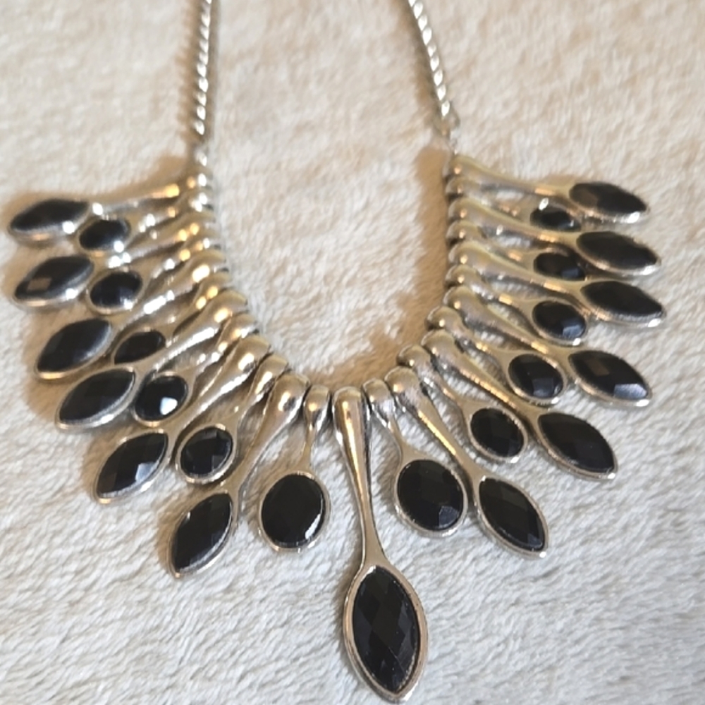 #210 Modern Silver and Black Tone Statement Necklace #210 - Picture 6 of 6